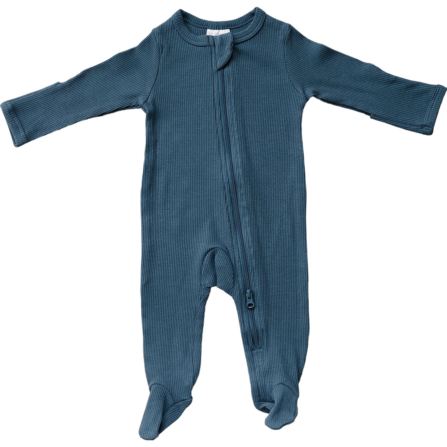 Mebie Baby Organic Cotton Ribbed Zipper Footed Onesie Pajamas | Navy