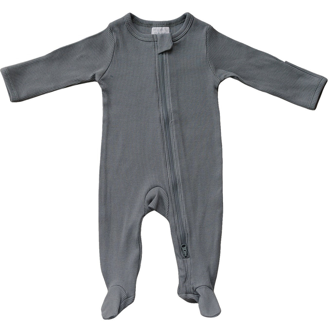 Mebie Baby Organic Cotton Ribbed Zipper Footed Pajamas Onesie | Grey