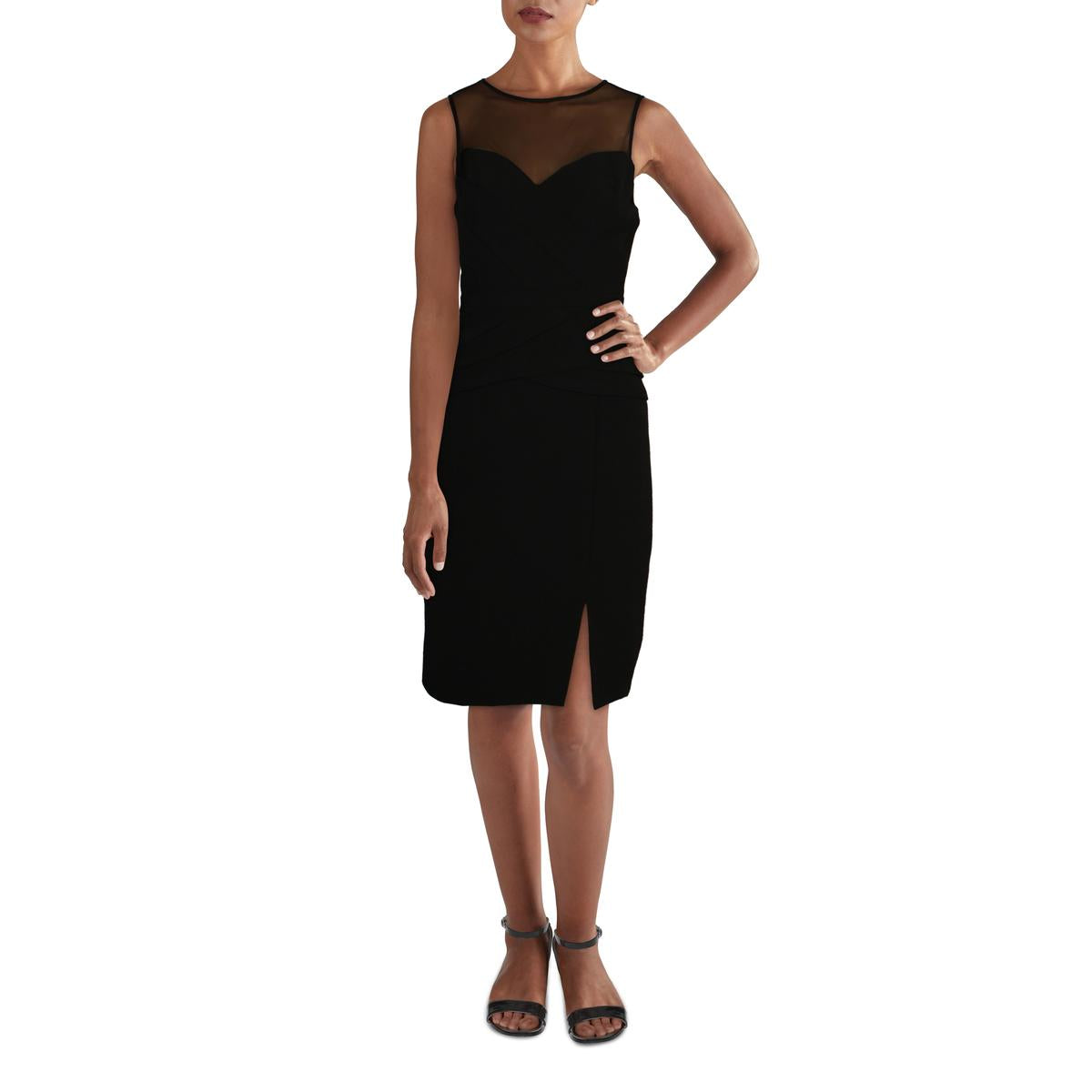 Pleated Mesh Inset Sleeveless Cocktail Dress