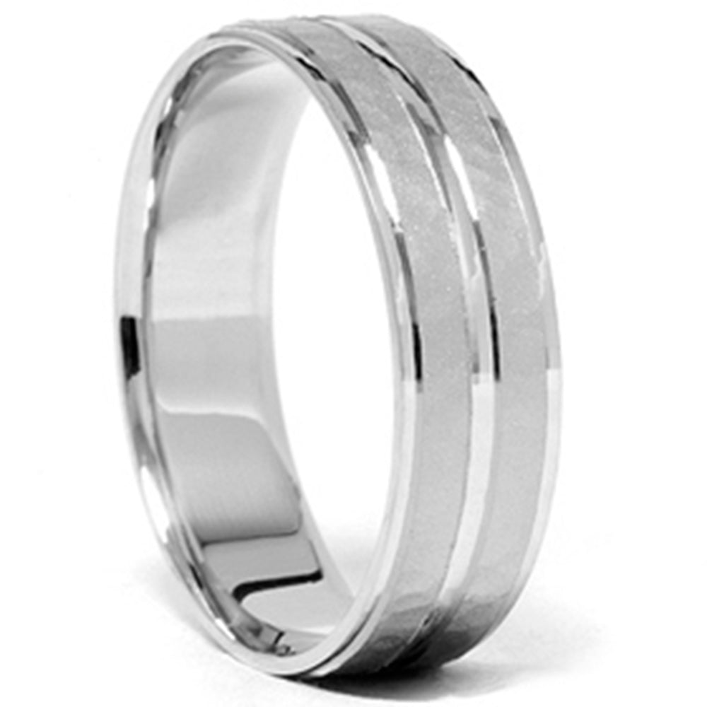 Mens 14K White Gold Hammered Comfort Wedding Band Ring Size Selectable 7802597343292
