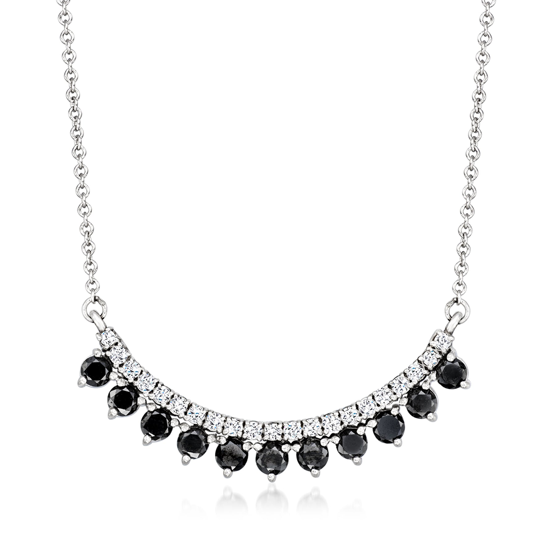 Ross-Simons White and Black Diamond Curved Necklace in Sterling Silver 7701482537020
