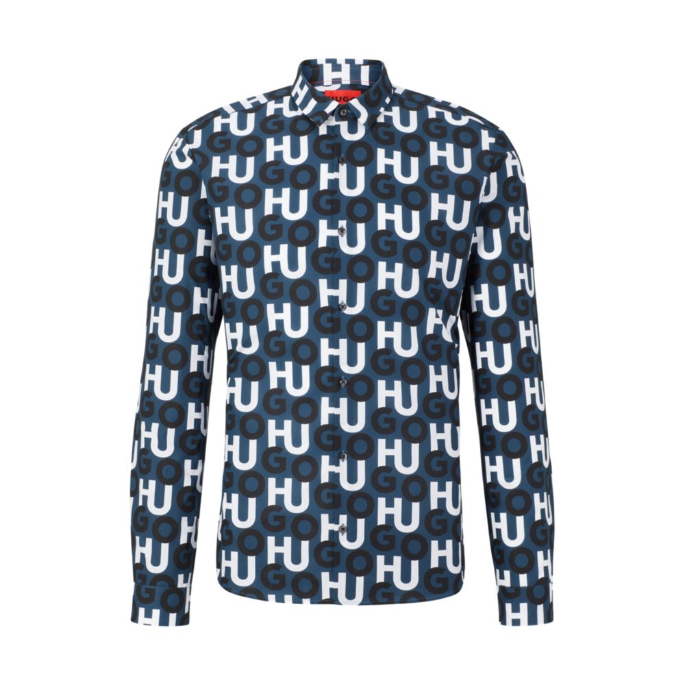 Extra-slim-fit shirt in logo-print cotton poplin