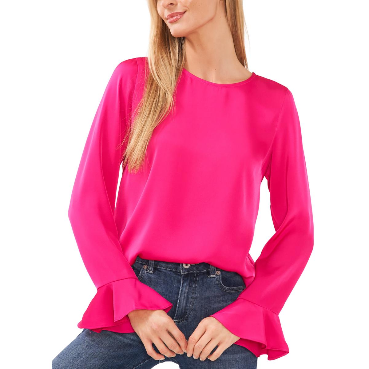 Round Neckline Ruffle Cuff Blouse
