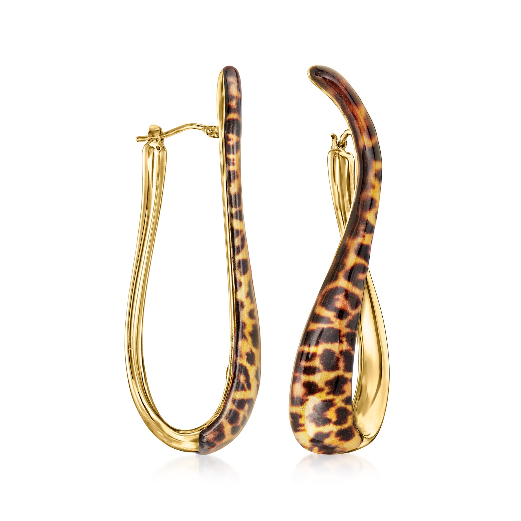 Ross-Simons Italian Leopard-Print Enamel Twisted Hoop Earrings in 18kt Gold Over Sterling