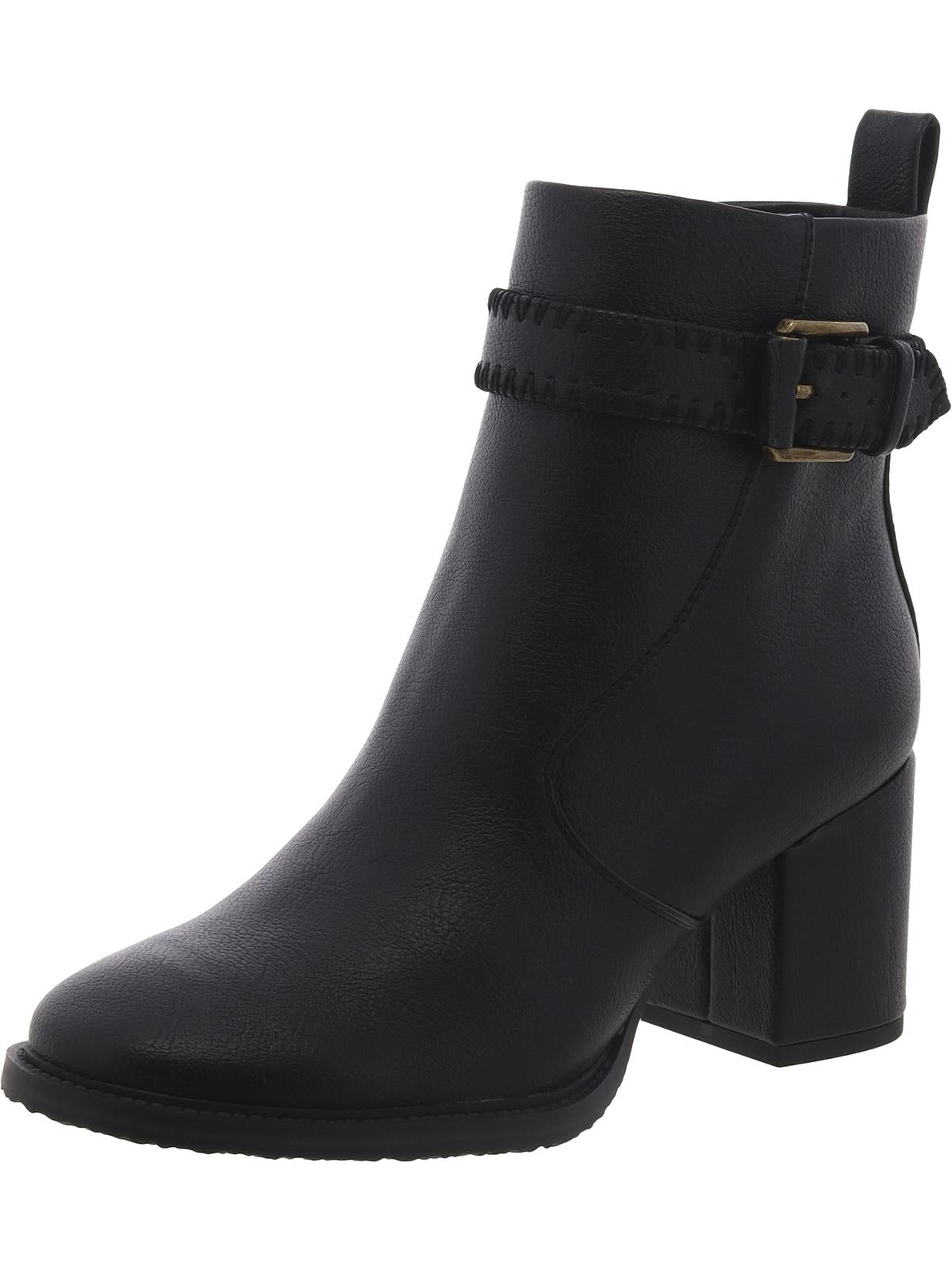 Rexx Womens Faux Leather Block Heel Mid-Calf Boots
