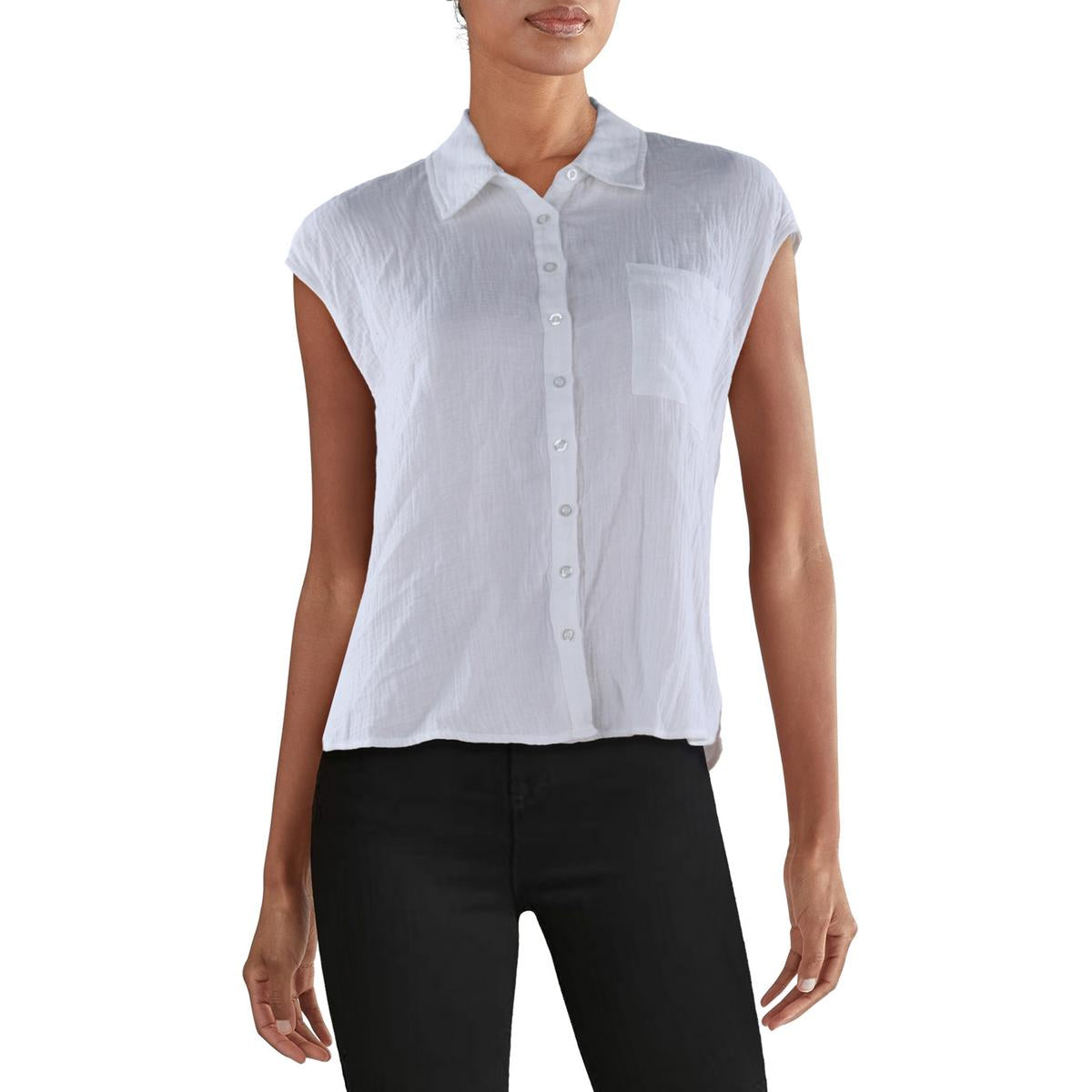 Cotton Sleeveless Button-Down Top