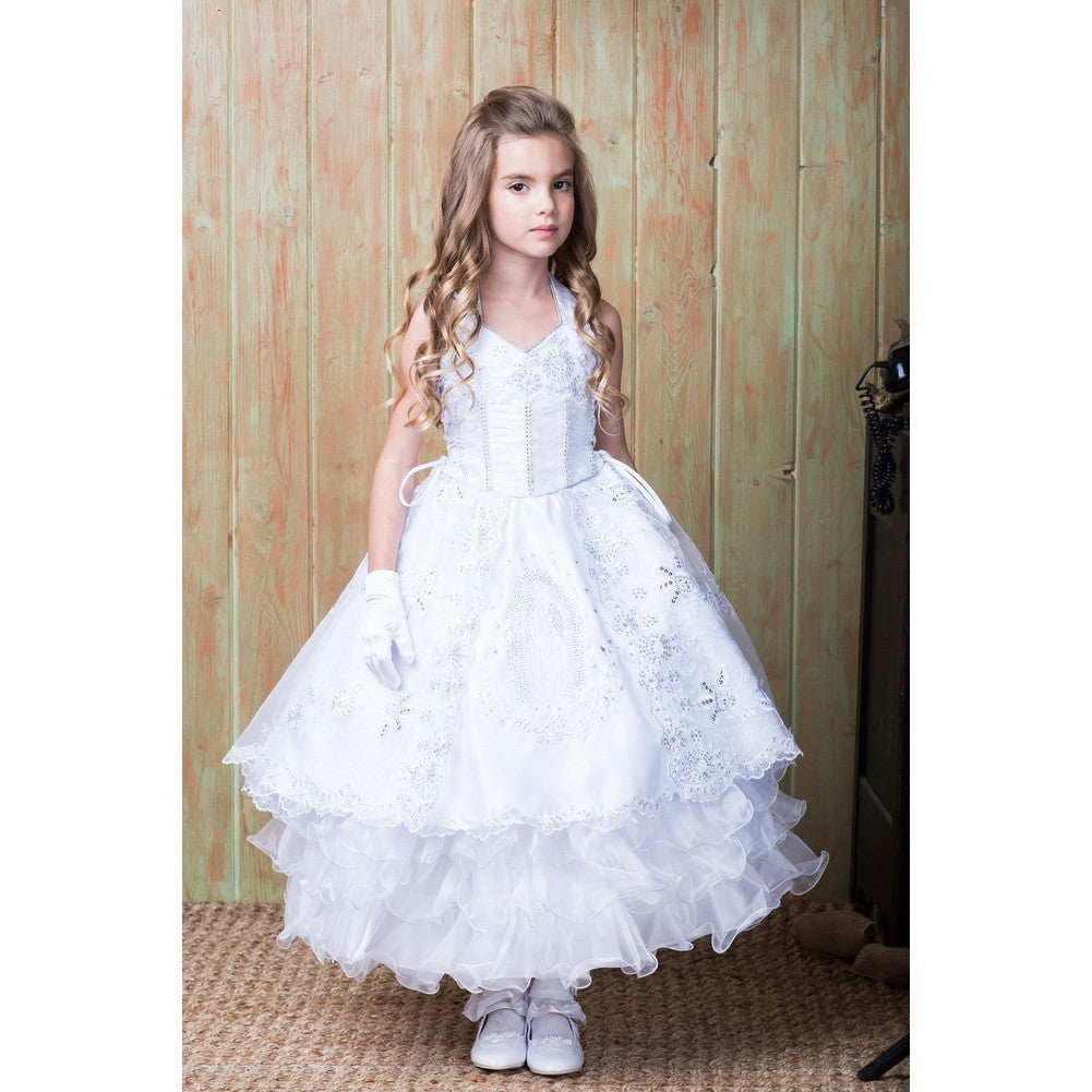 Baby Girls White Virgin Mary Ruffle Detachable Baptism Dress 6-12M