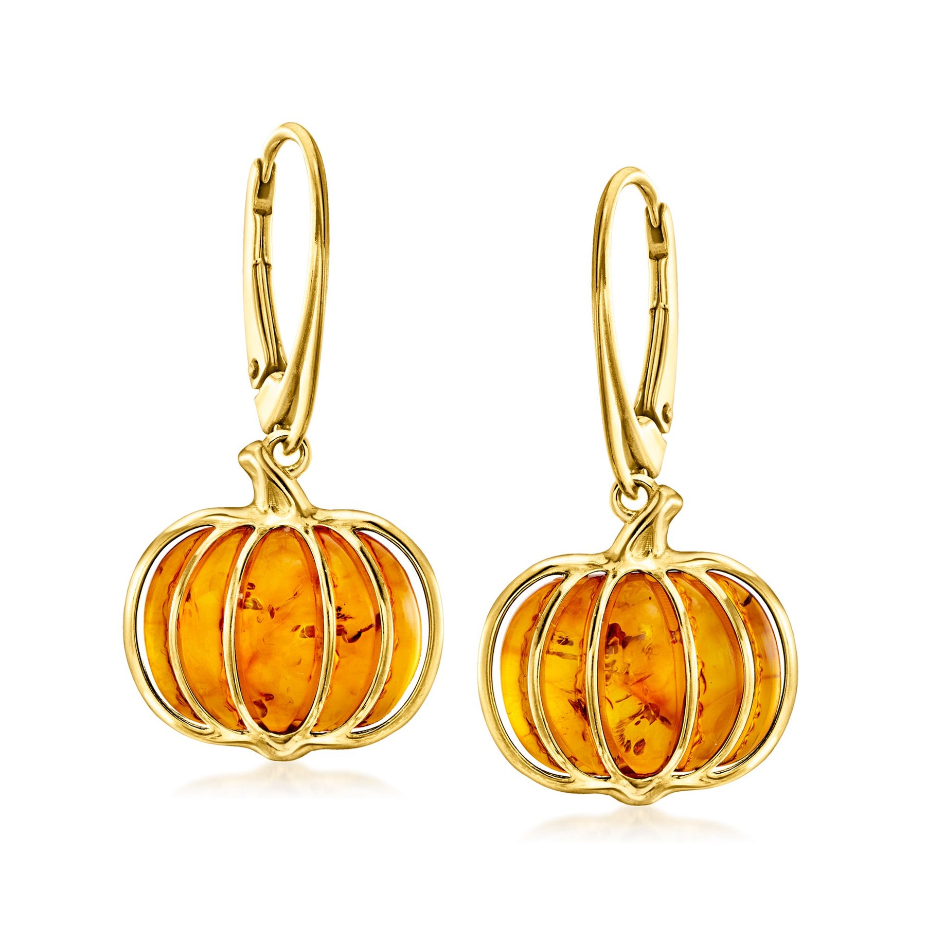 Ross-Simons Amber Pumpkin Drop Earrings in 18kt Gold Over Sterling