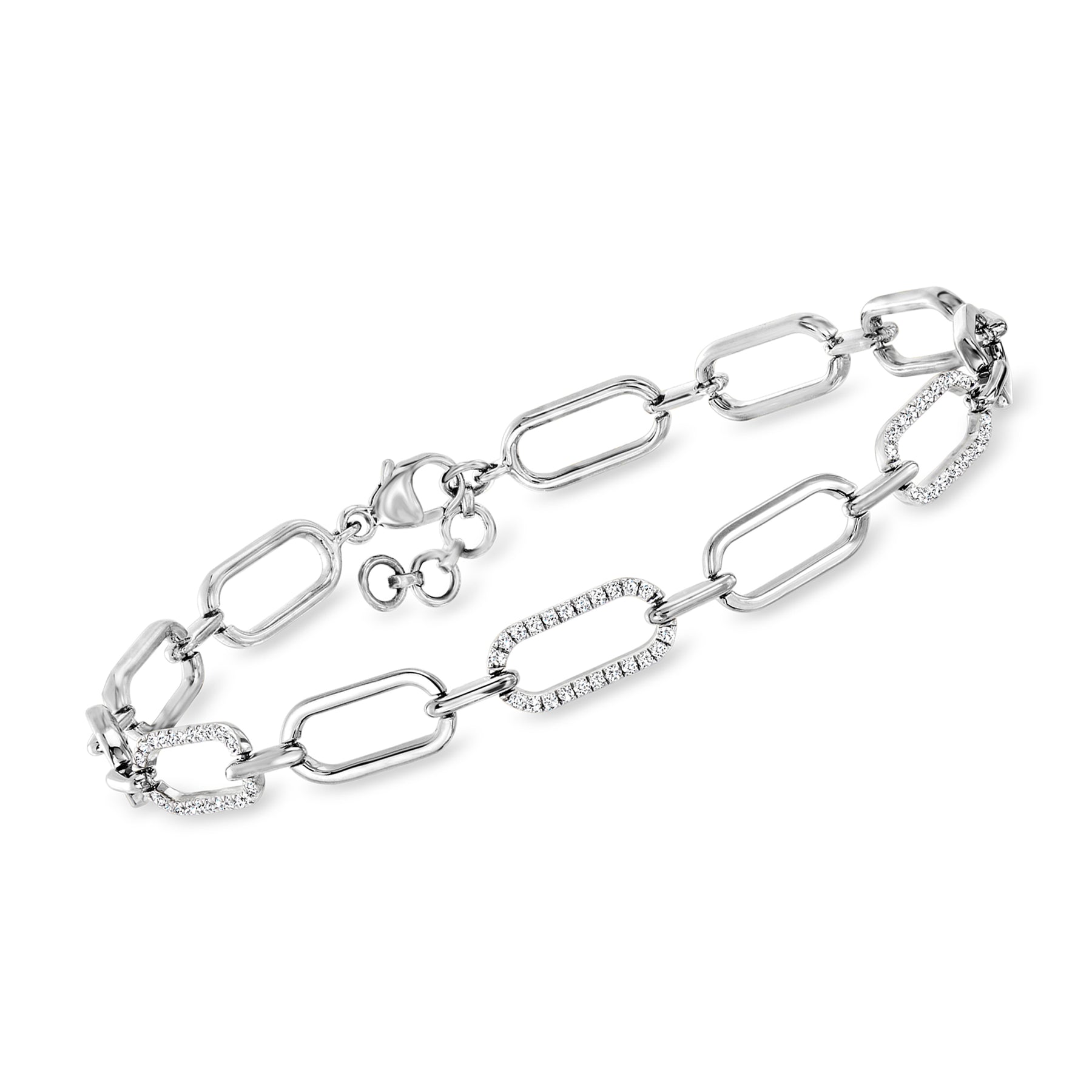 Ross-Simons Diamond Paper Clip Link Bracelet in Sterling Silver