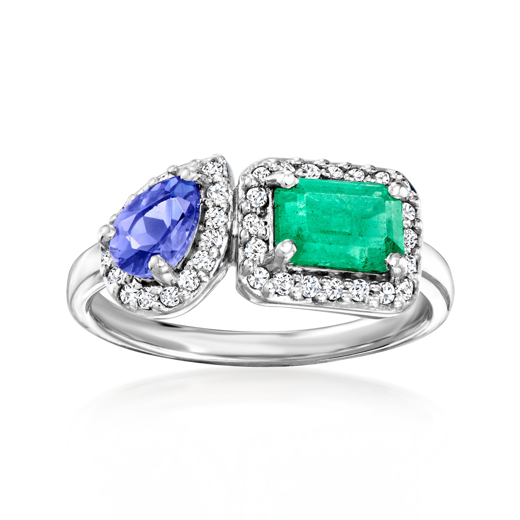 Ross-Simons Emerald and . Tanzanite Toi Et Moi Ring With . Diamonds in 14kt White Gold 7703094558780