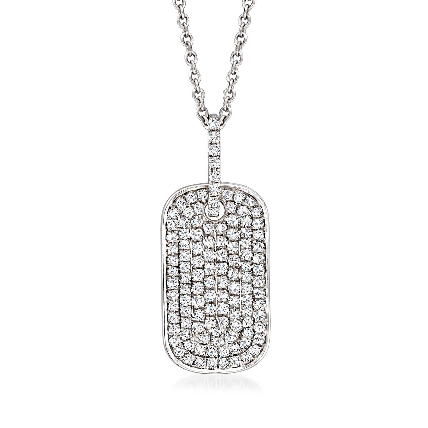 Ross-Simons Pave Diamond Dog Tag Pendant Necklace in Sterling Silver
