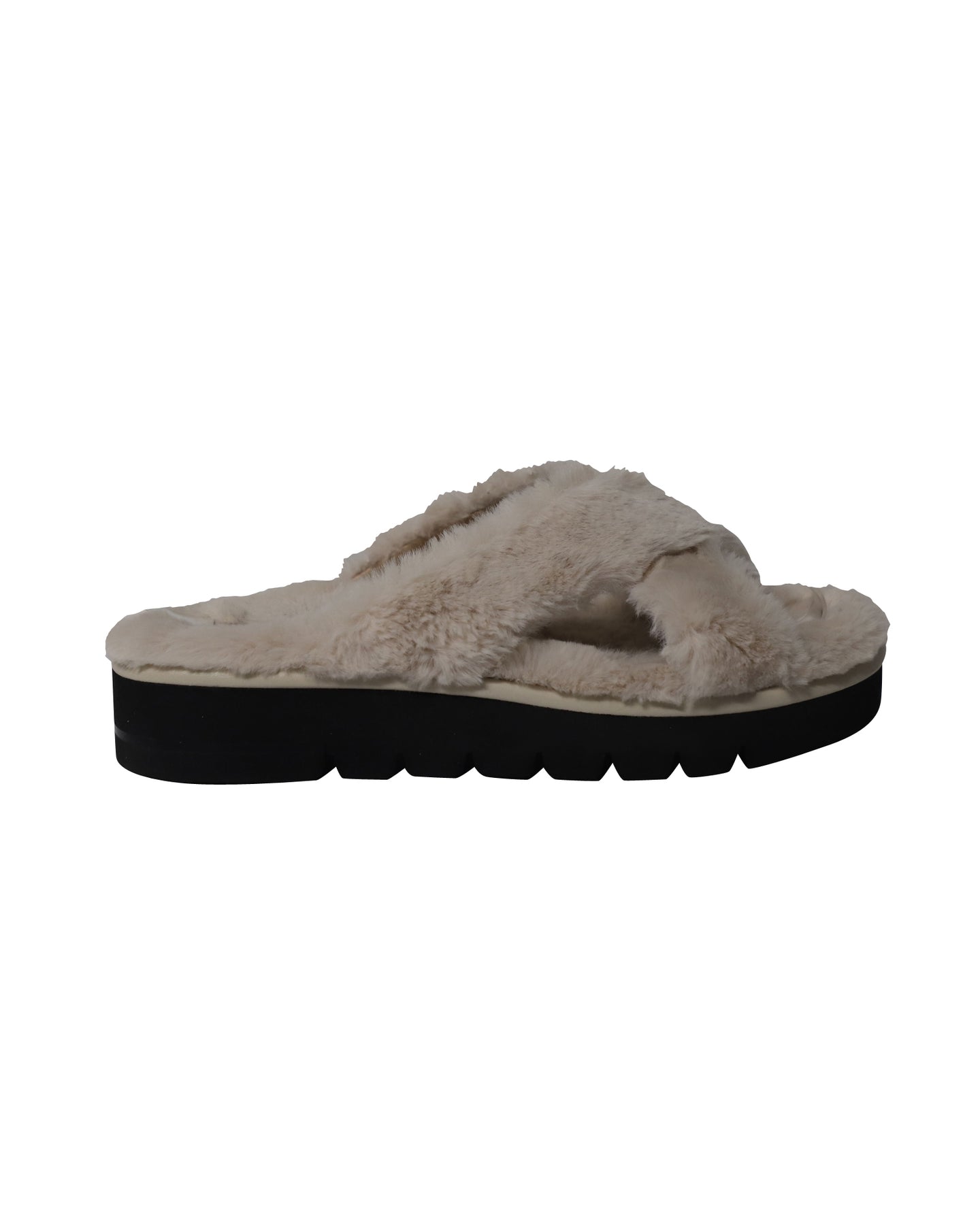 Stuart Weitzman Roza Lift Slides Sandals in Cream Faux Fur