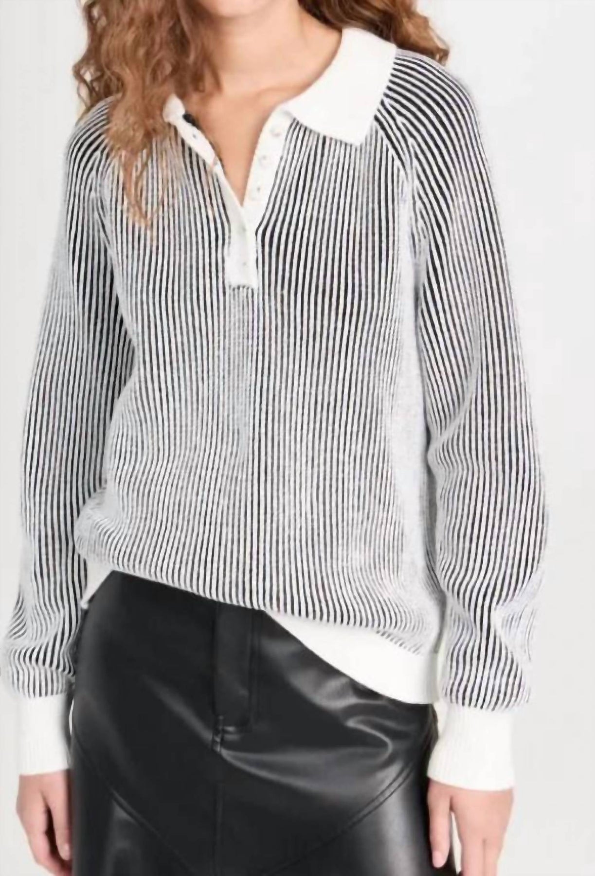 Plaited Johnny Collar Pullover In Chalk Multi 7701924544572