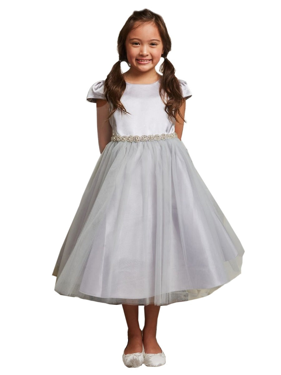 Big Girls Silver Cap Sleeve Satin Tulle Plus Size Dress 16.5-20.5