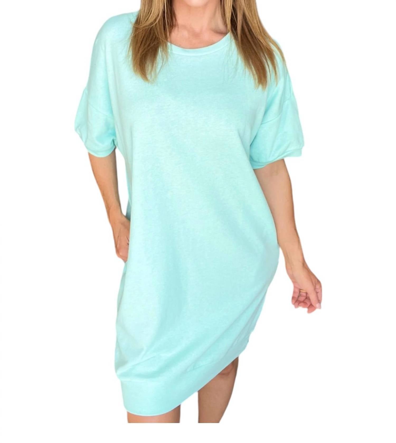 Oversized Crew Neck Short Sleeve Dress In Blue