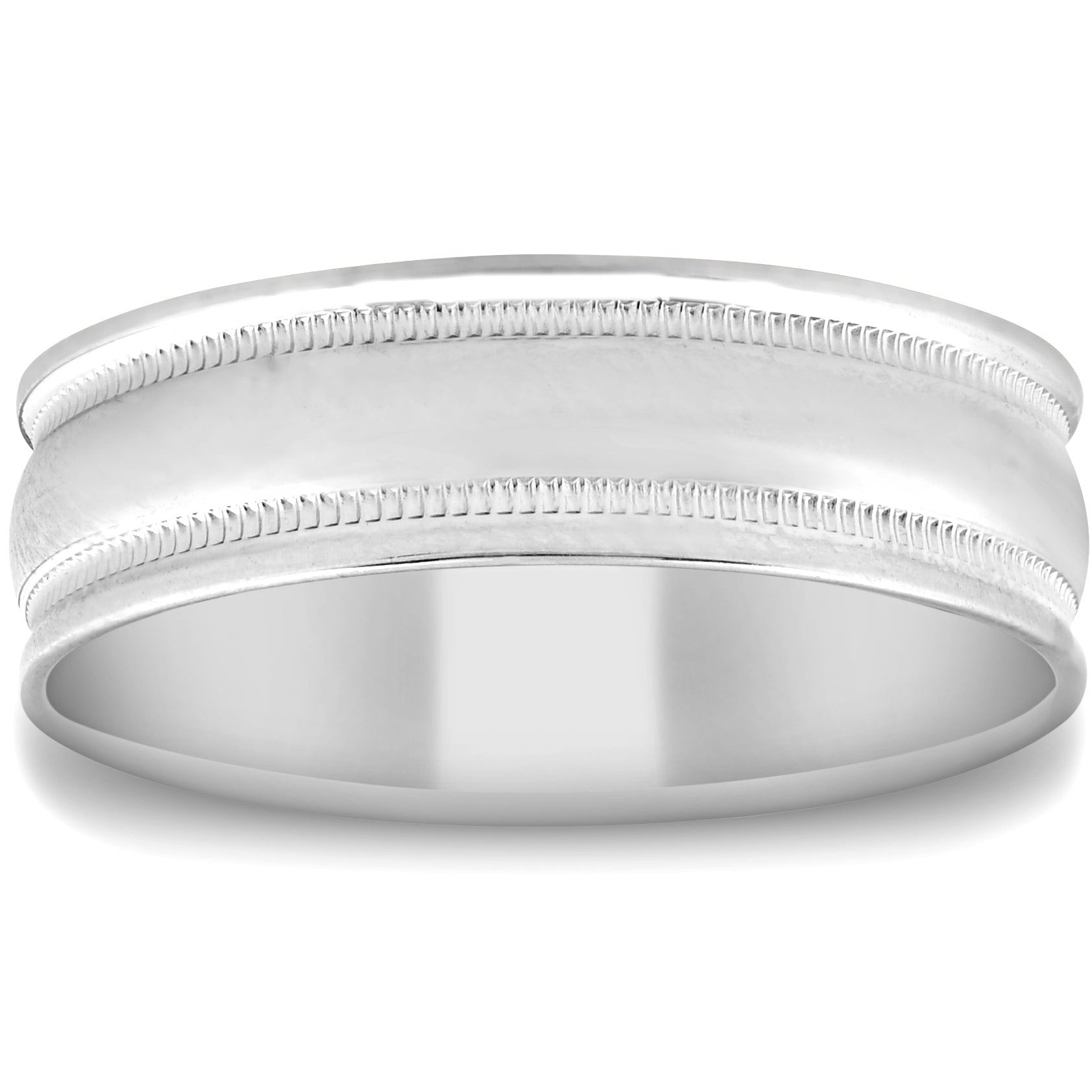 6MM Solid 14k White Gold Mens Hand Carved High Polished Wedding Band Mens Ring 7802599112764