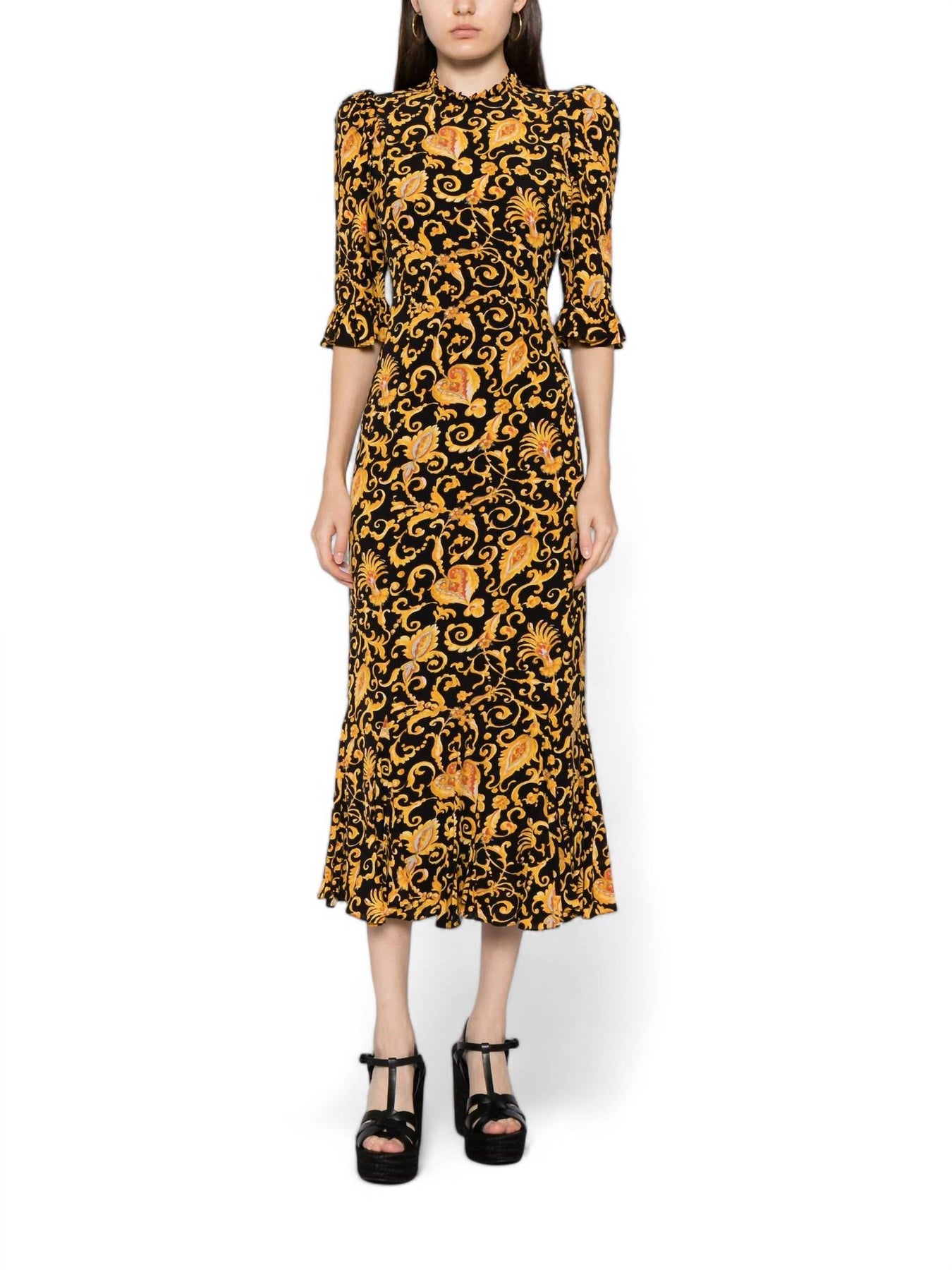 Felix Midi Dress In Baroque Heart Floral Gold 7701818605628