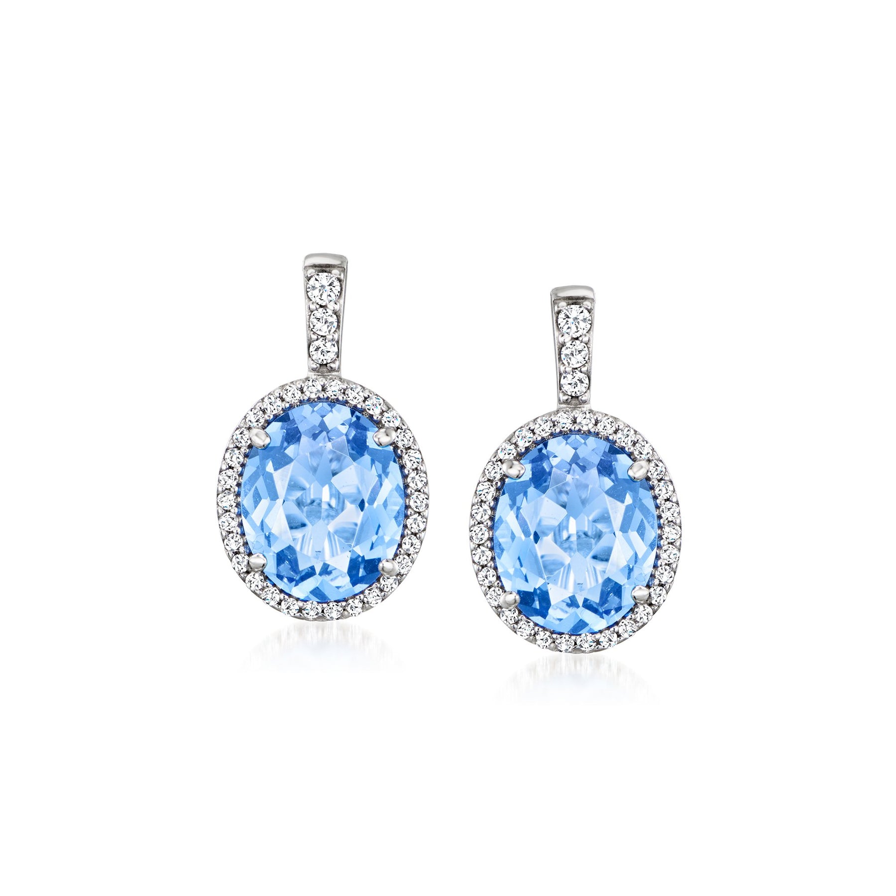Ross-Simons Italian Simulated Sapphire and . CZ Drop Earrings in Sterling Silver