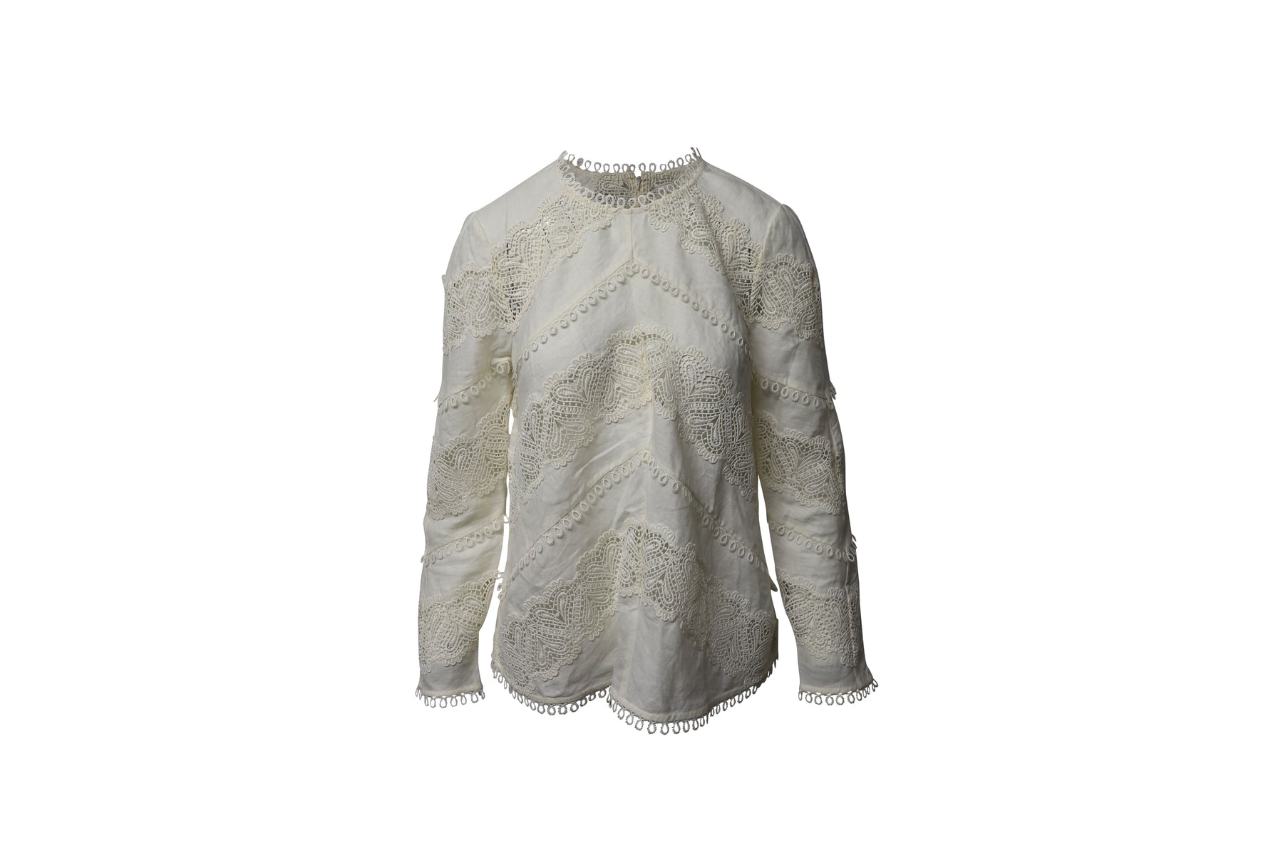Zimmermann Paneled Crochet Blouse in Cream Linen