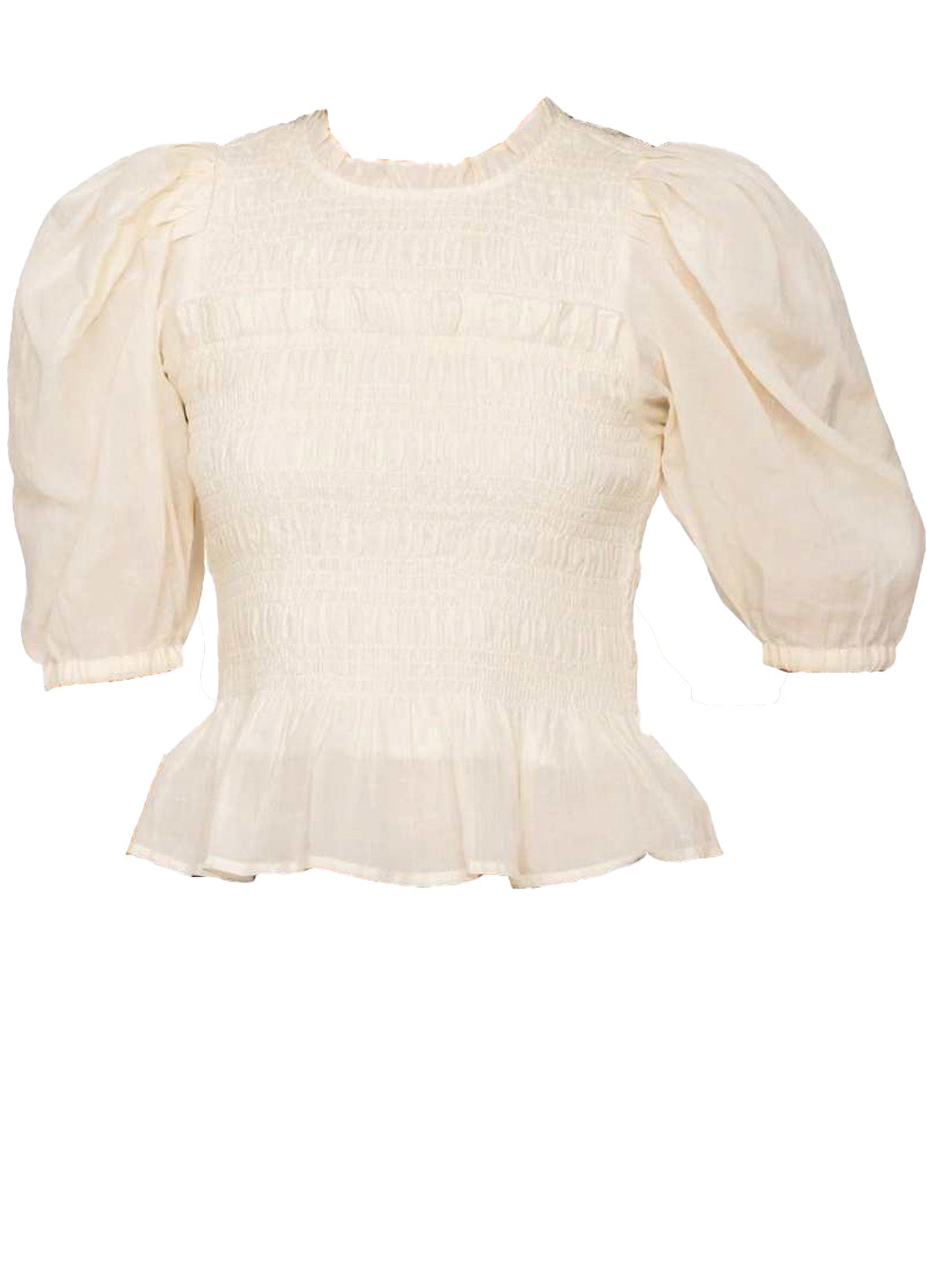 Sea Ny Women's Cole Smocked Ramie Long Sleeve Blouse, Cream