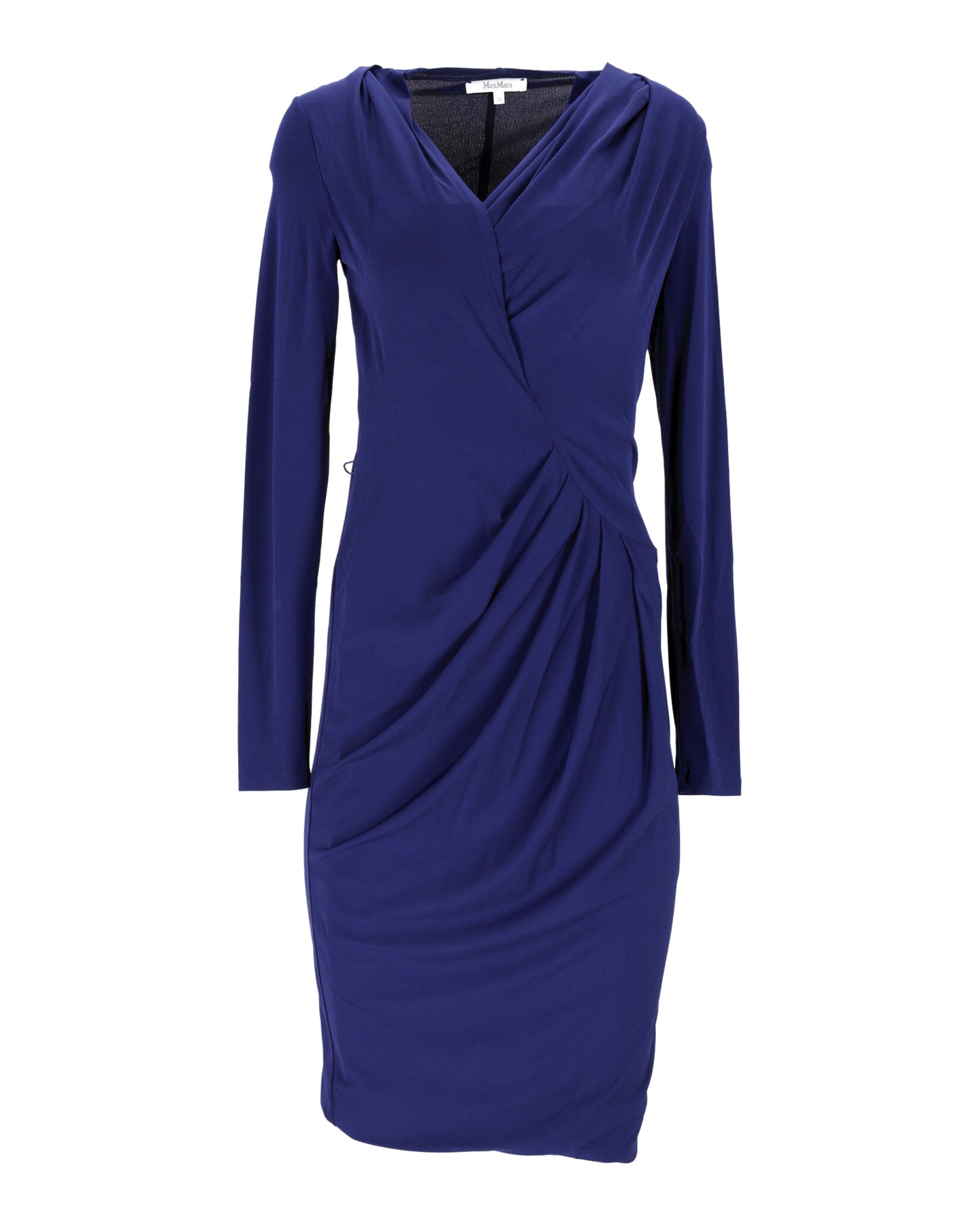 Max Mara Draped Long Sleeve Dress in Blue Silk 7745770291260