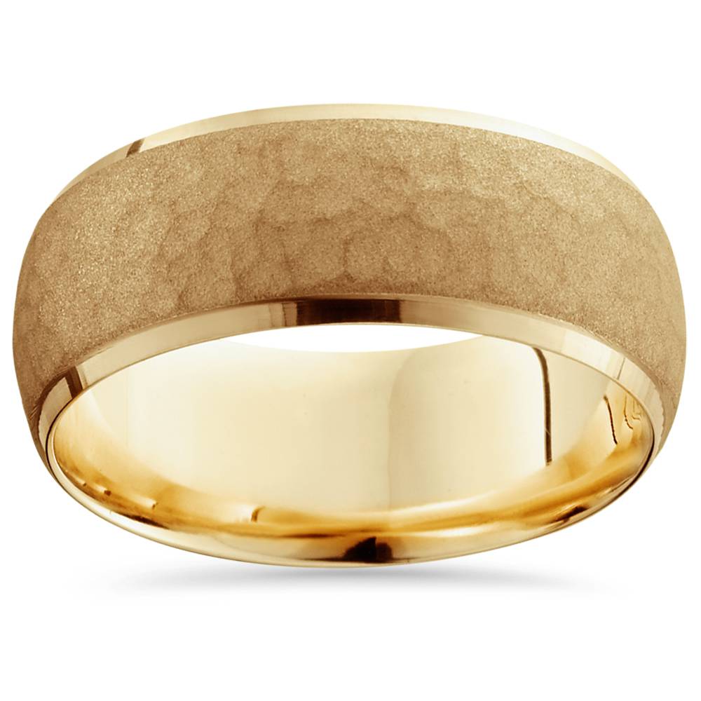 Mens 14K Yellow Gold 7MM Hammered Bevel Comfort Wedding Ring Band Size Selectable 7802280116284