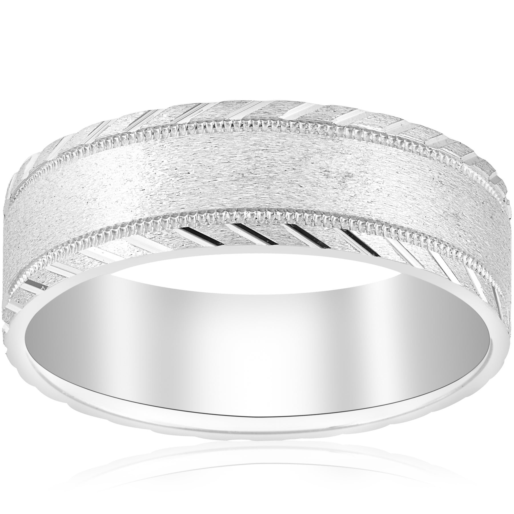 10k White Gold Mens 7mm Wedding Ring Brushed With Cuts Comfort-Fit 7802587840572
