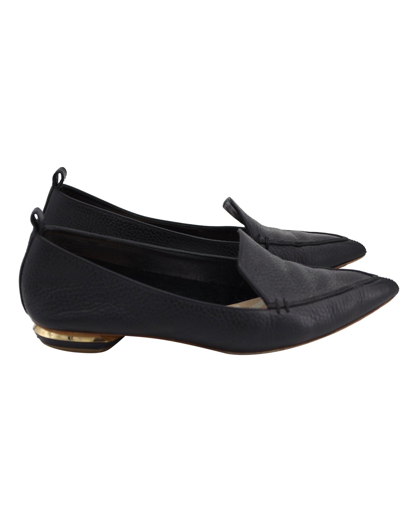 Nicholas Kirkwood Beya Pointed-Toe Loafers in Black Calfskin Leather