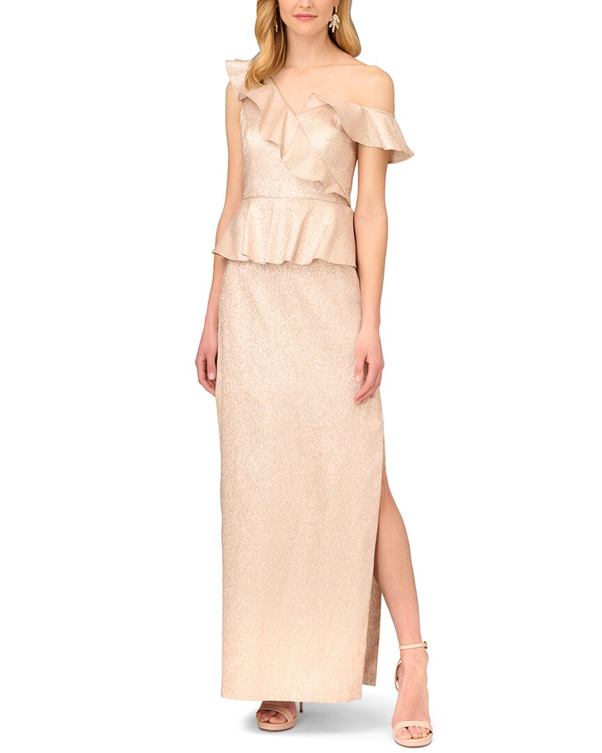 Aidan Mattox Lame Column Gown With Ruffles