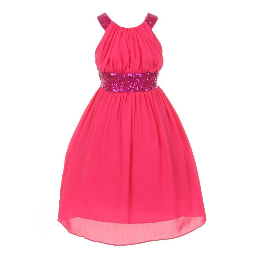Big Girls Fuchsia Dazzling Sequin Pleated Dress 8-14