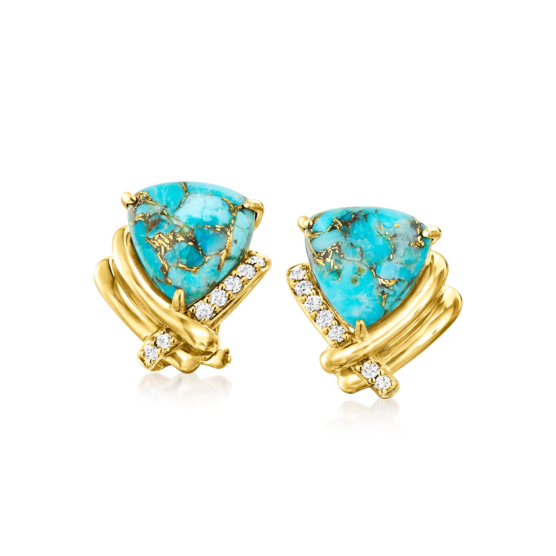 Ross-Simons Turquoise and . Diamond Earrings in 18kt Gold Over Sterling