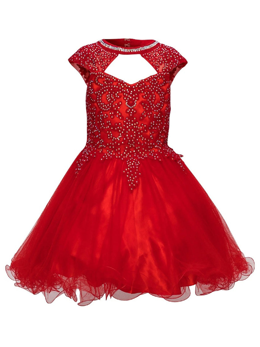 Girls Rhinestone Halter Sweetheart Neckline Flower Girl Dress, Sizes 12-14