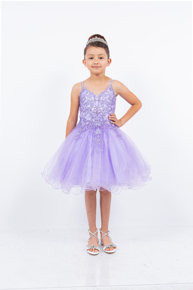 Big Girls Multi Color Double Spaghetti Rhinestone Embroidered Gown 4-16