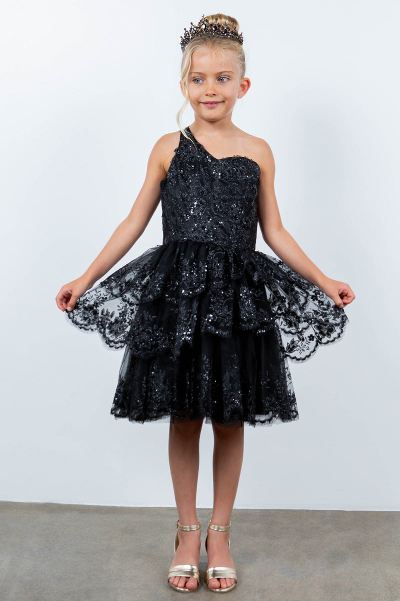 Girls One Shoulder Multi Layered Tulle Dress, Sizes 4-16