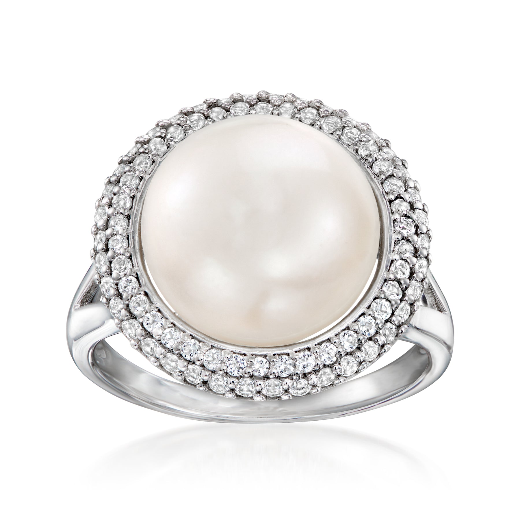 Ross-Simons 12-12.5mm Cultured Pearl and . White Topaz Ring in Sterling Silver