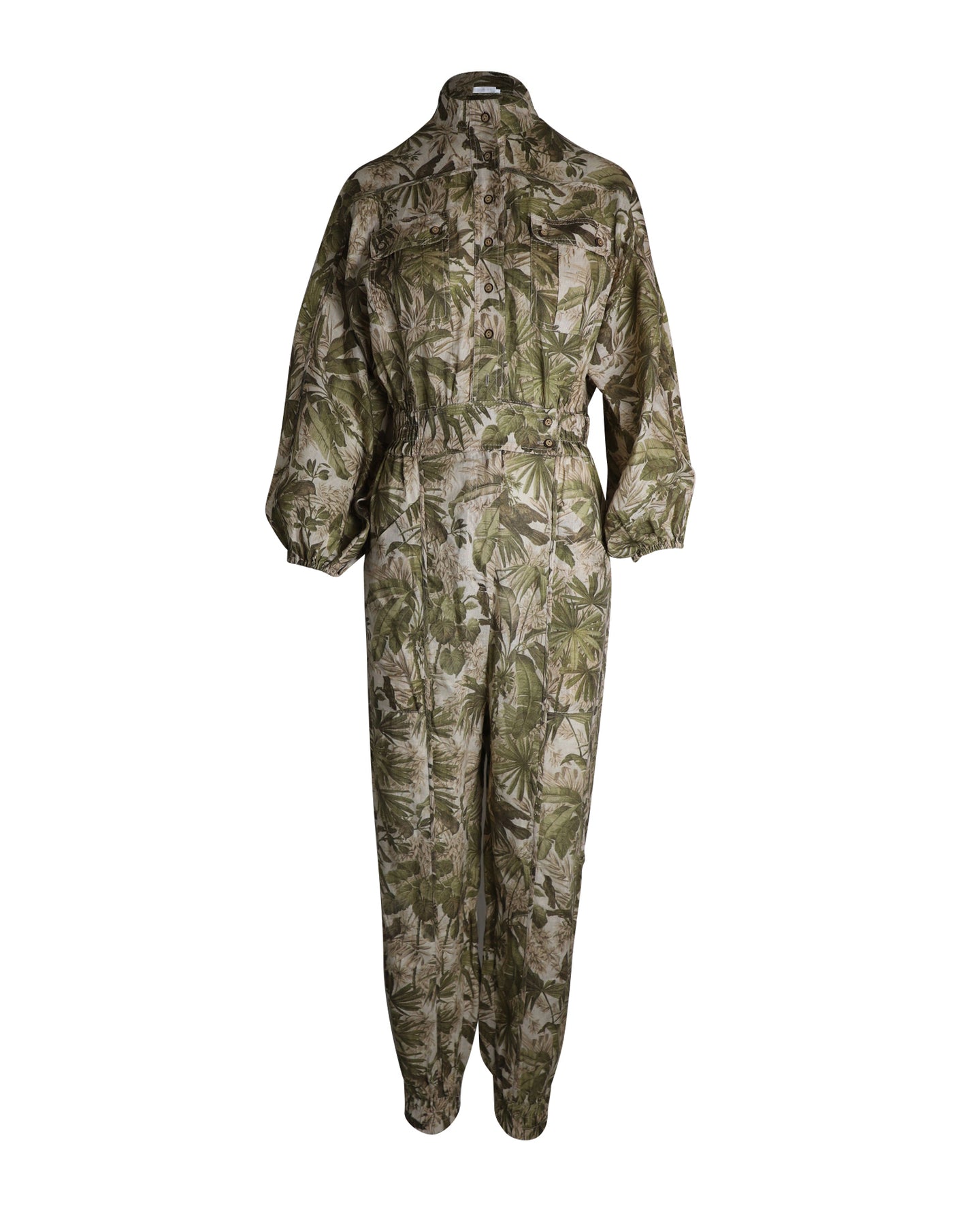Zimmermann Bellitude Floral-Print Jumpsuit in Green Linen 7802300530748