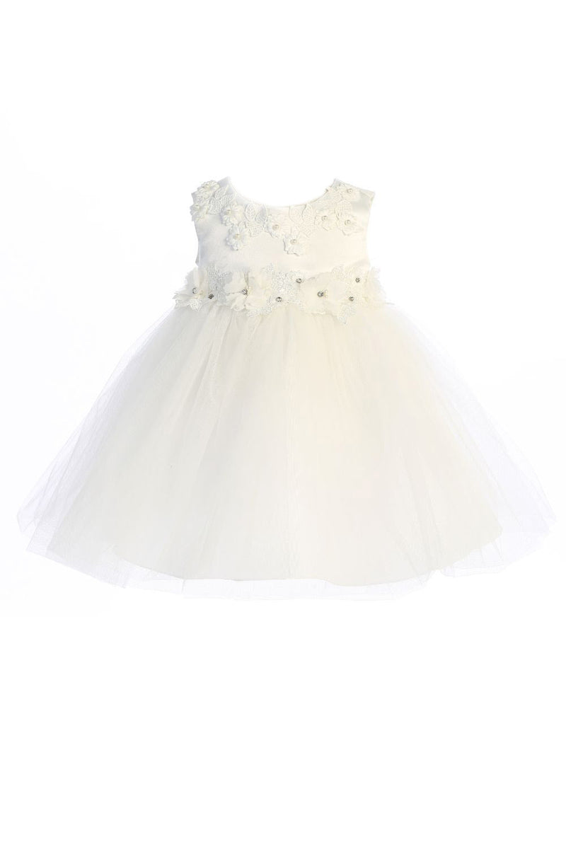 Baby Girls Off White Floral Trim Princess Ballgown 6-24 Months