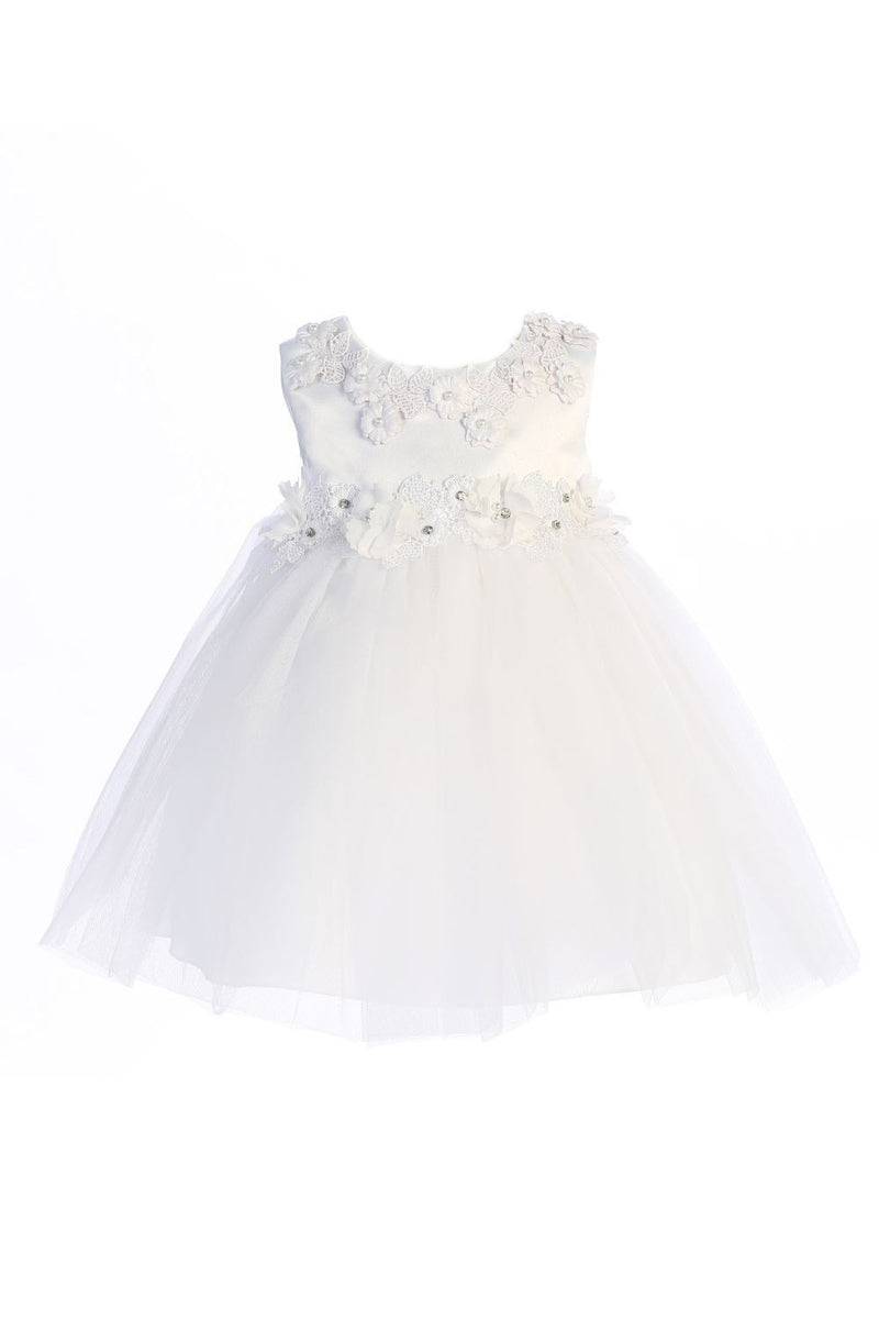 Baby Girls White Floral Trim Princess Ballgown 6-24 Months