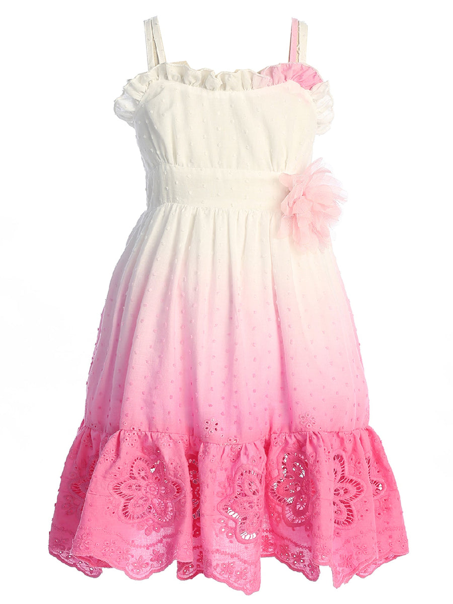 Big Girls Pink Ombre Ruffle Plus Size Cotton Dress 16.5-18.5