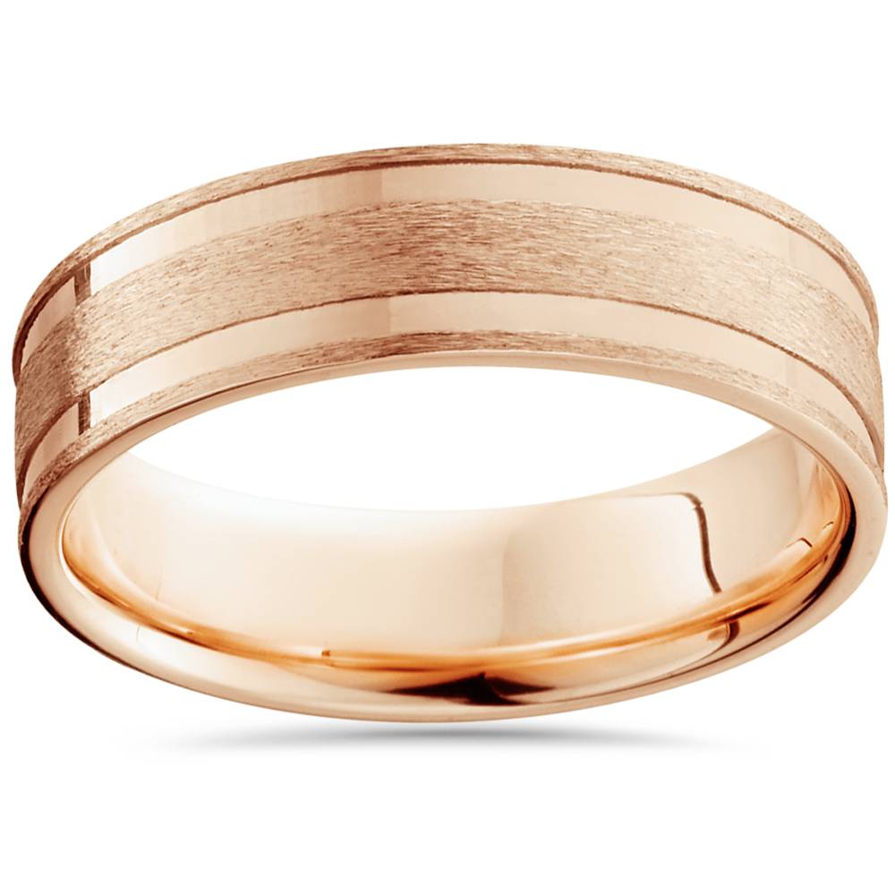6mm 14K Rose Gold Brushed Double Inlay Wedding Band Size Selectable 7802591838268