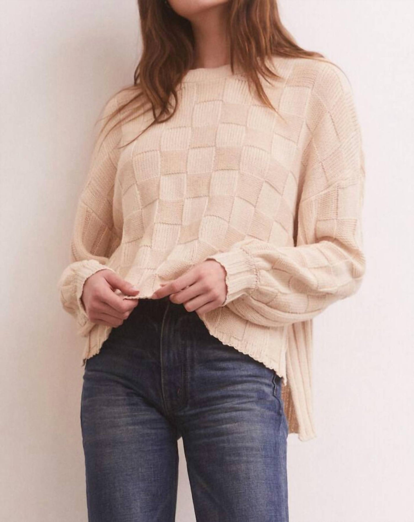 Foster Checker Sweater In Beige