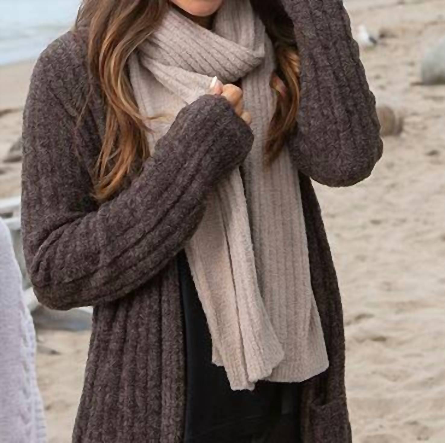 Cozychic Ribbed Scarf In Taupe