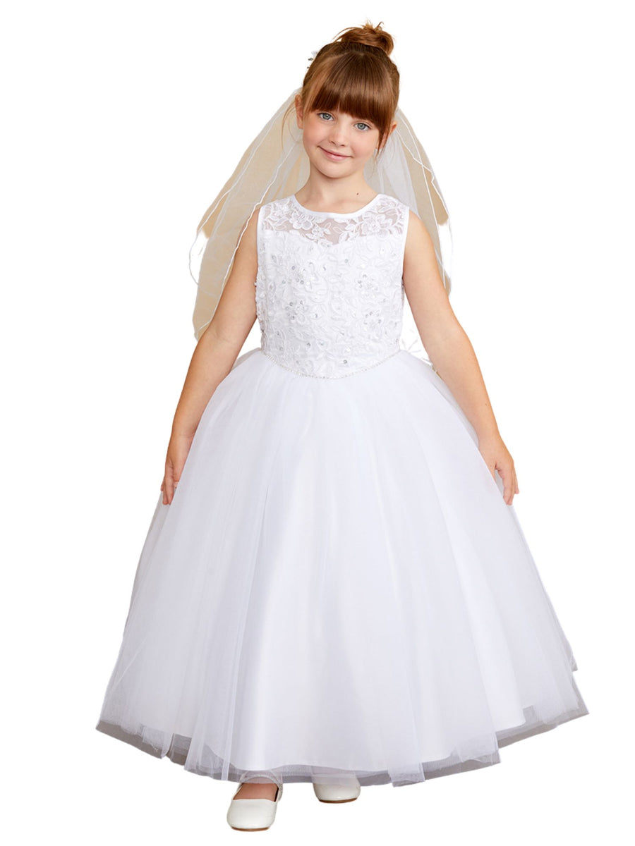 Girls Lace Applique Rhinestone Special Occasion Dress, Sizes 6M-16