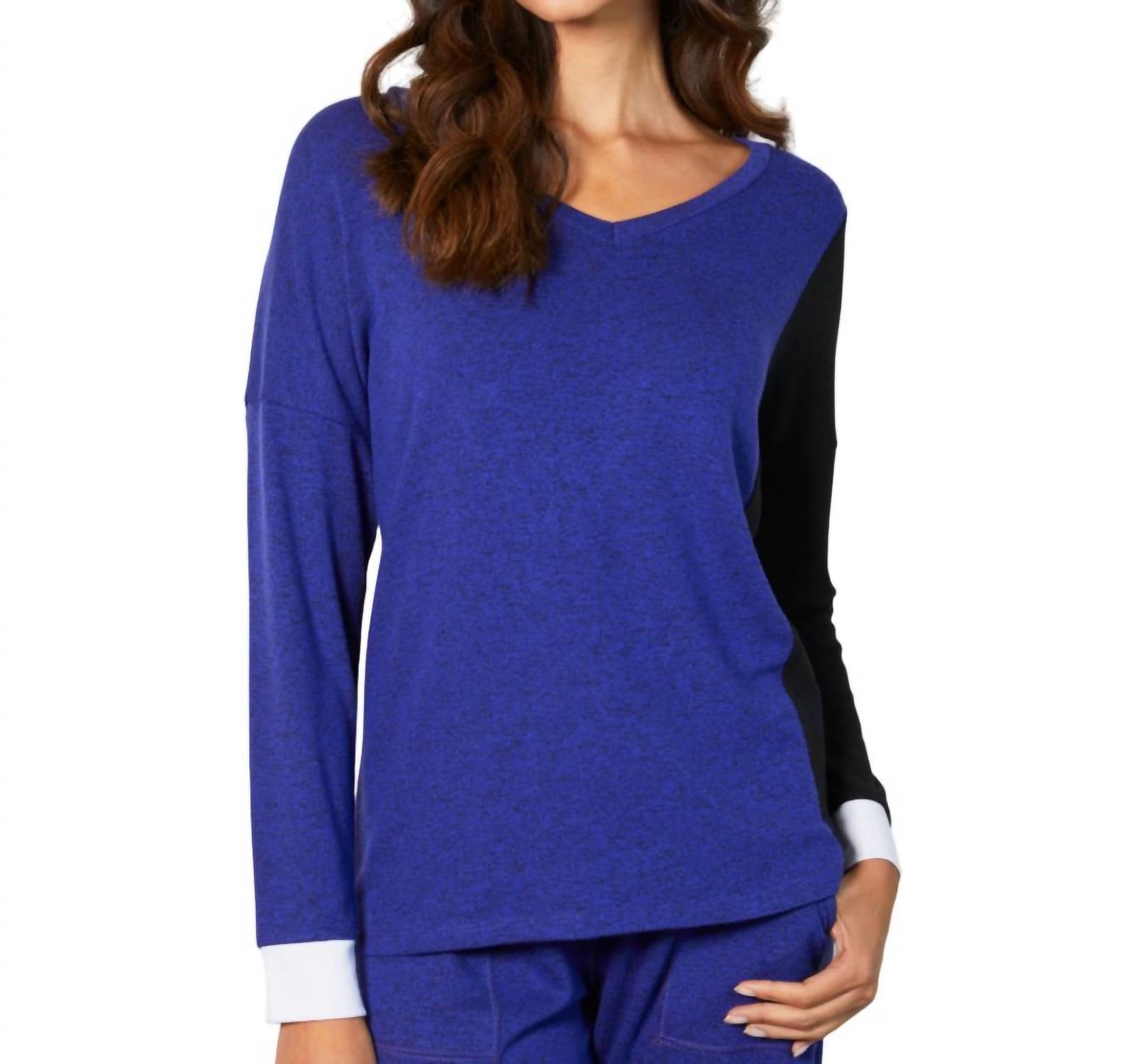 V-Neck Top In Indigo Combo