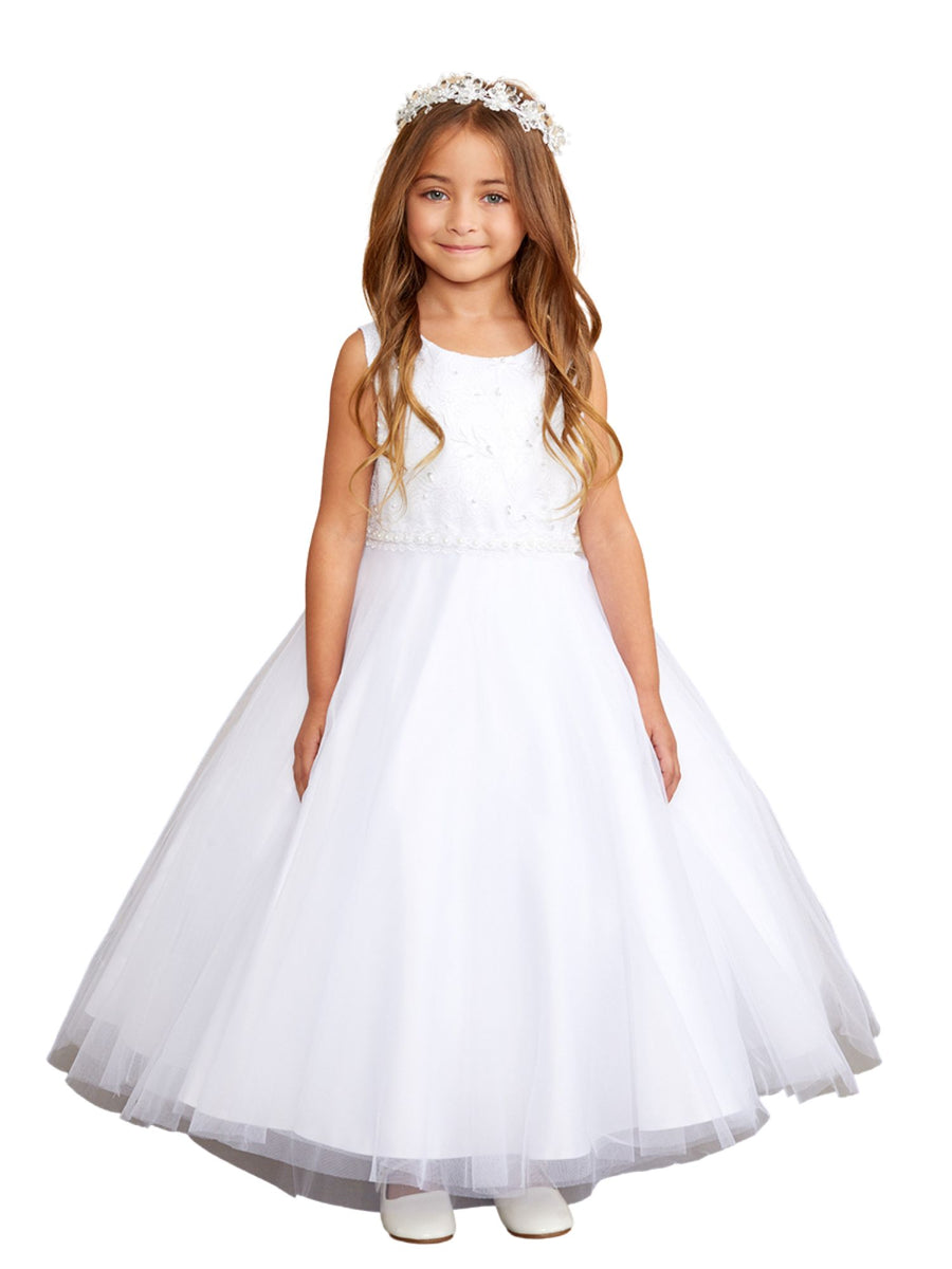 Girls Lace Pearl Sash Special Occasion Dress, Sizes 2-16