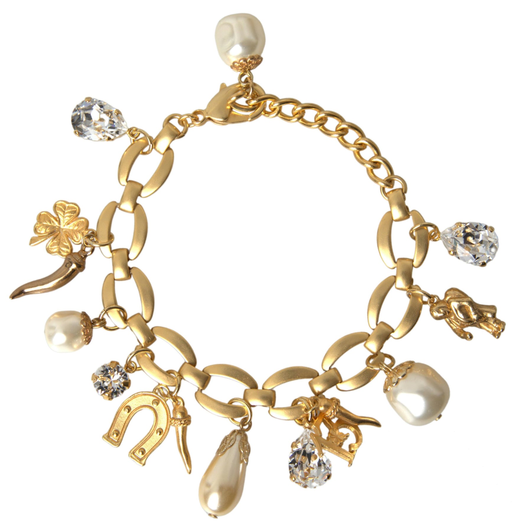 Dolce & Gabbana Tone Faux ivory Crystal Embellished Charm Women's Bracelet