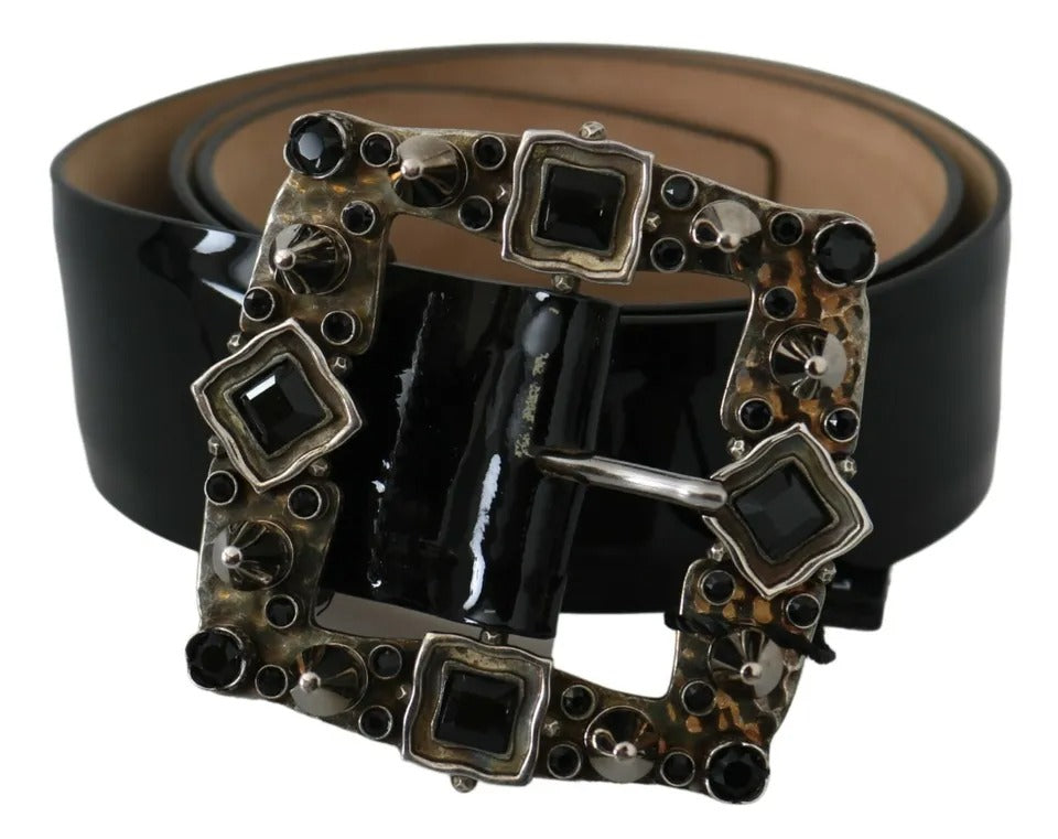 Dolce & Gabbana Shiny Leather Crystal Logo Buckle Women's Belt (Pre-Owned)