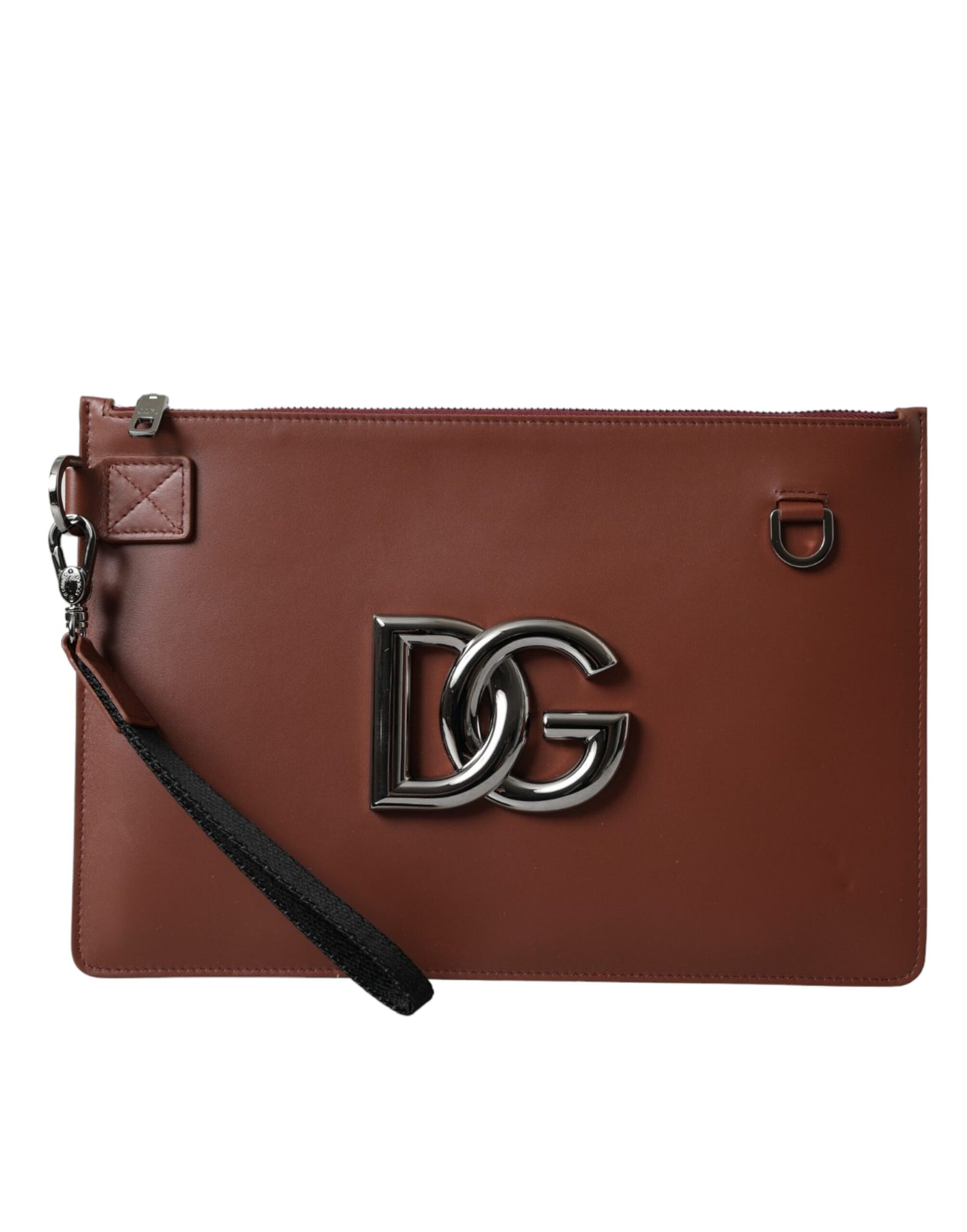 Dolce & Gabbana Calfskin Leather DG Logo Pouch Wrist Strap Men's Bag