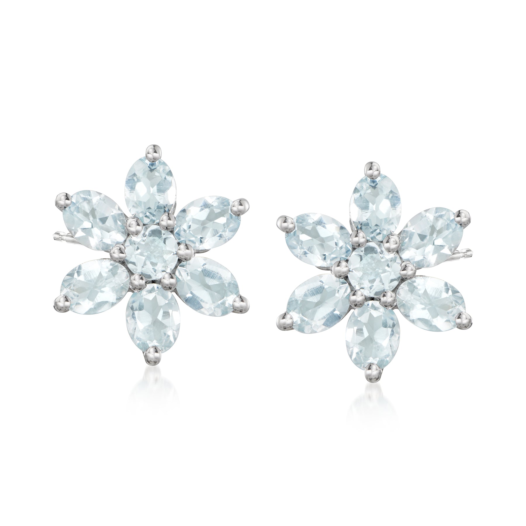 Ross-Simons Aquamarine Flower Earrings in Sterling Silver