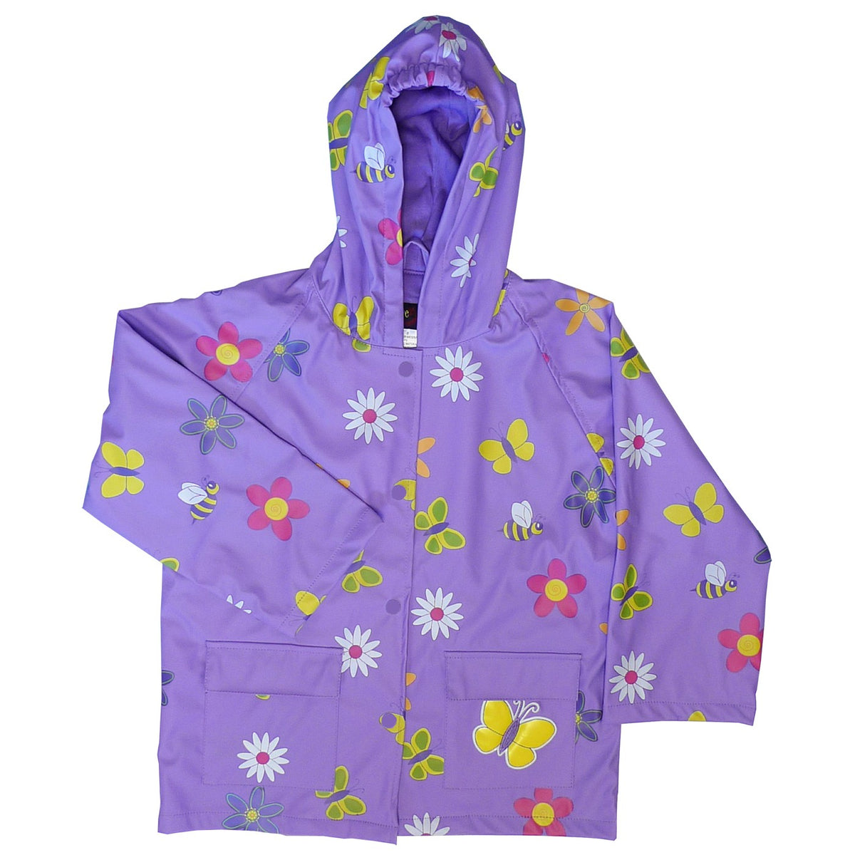 Little Girls Purple Floral Butterfly Print Hooded Raincoat 2T-6